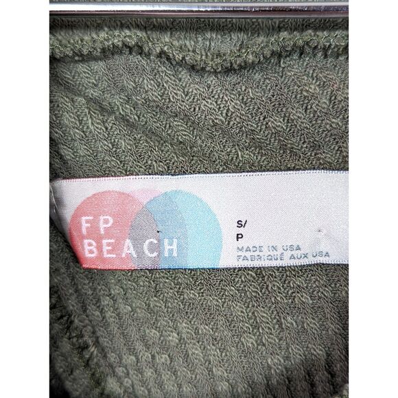 FREE PEOPLE BEACH "World Traveler" Olive Slub Knit Thermal Split-Back Top Small - Picture 6 of 7